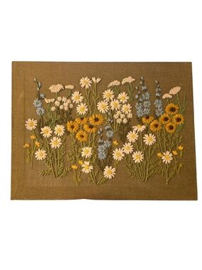PARAGON Daisy field vintage embroidery 1970s framed professional .